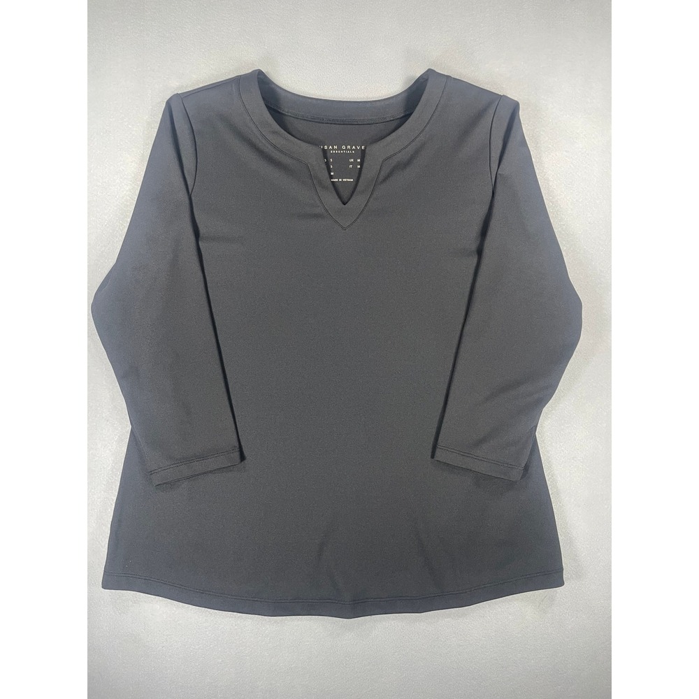 Susan Graver Essentials Black Split Neck 3/4 Sleeve Top S